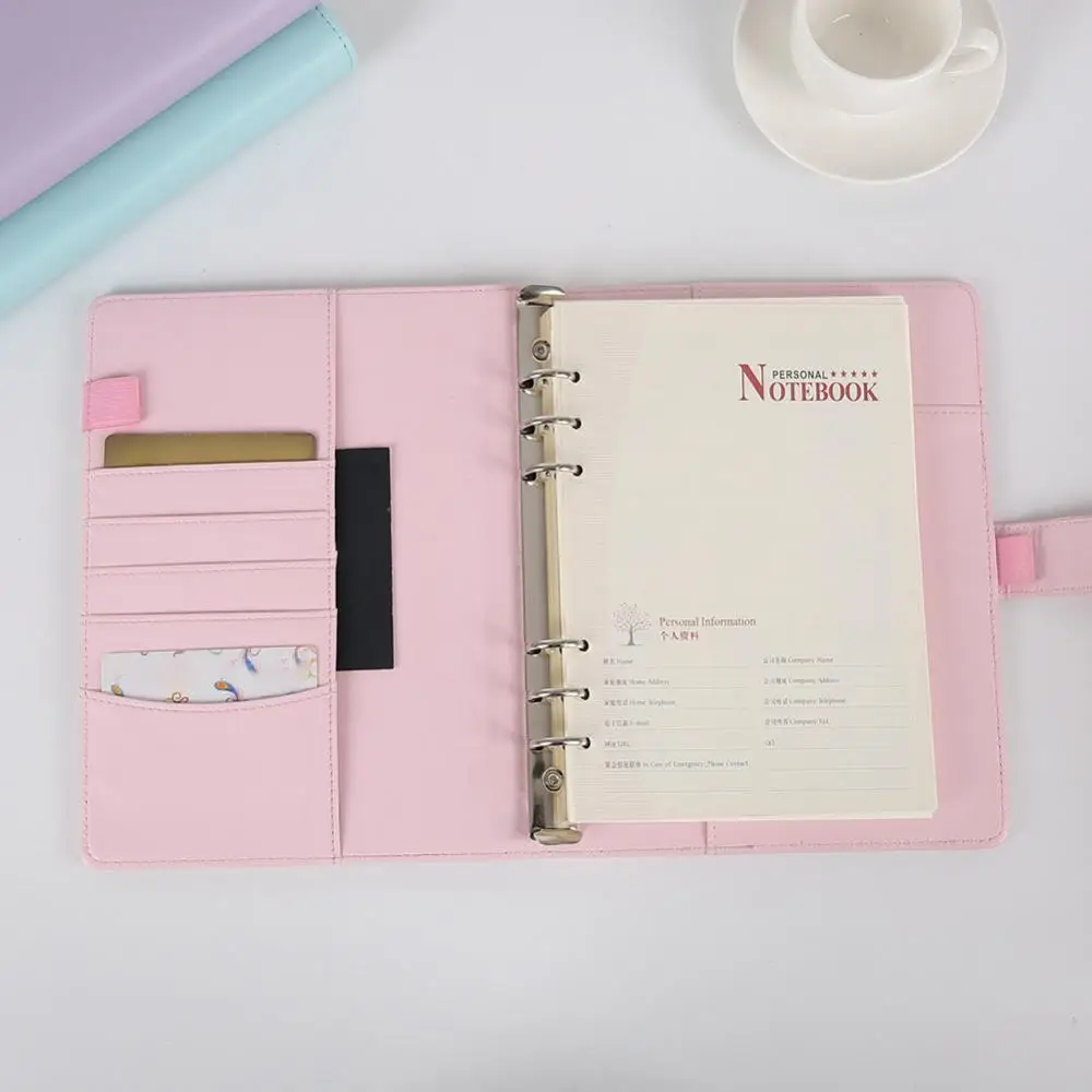 Macaron Color A5 A6 Binder PU-Clip-on Notebook Leather Loose Leaf Notebook Cover Notebooks Journal Office Stationery Supplies