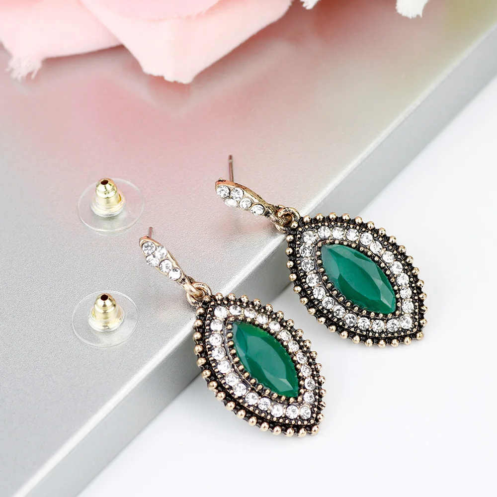 Sunspicems Retro Gold Color Gray Crystal Earring for Women Ethnic Wedding Drop Earring Bridal Gifts Indian Jewelry Wholesale