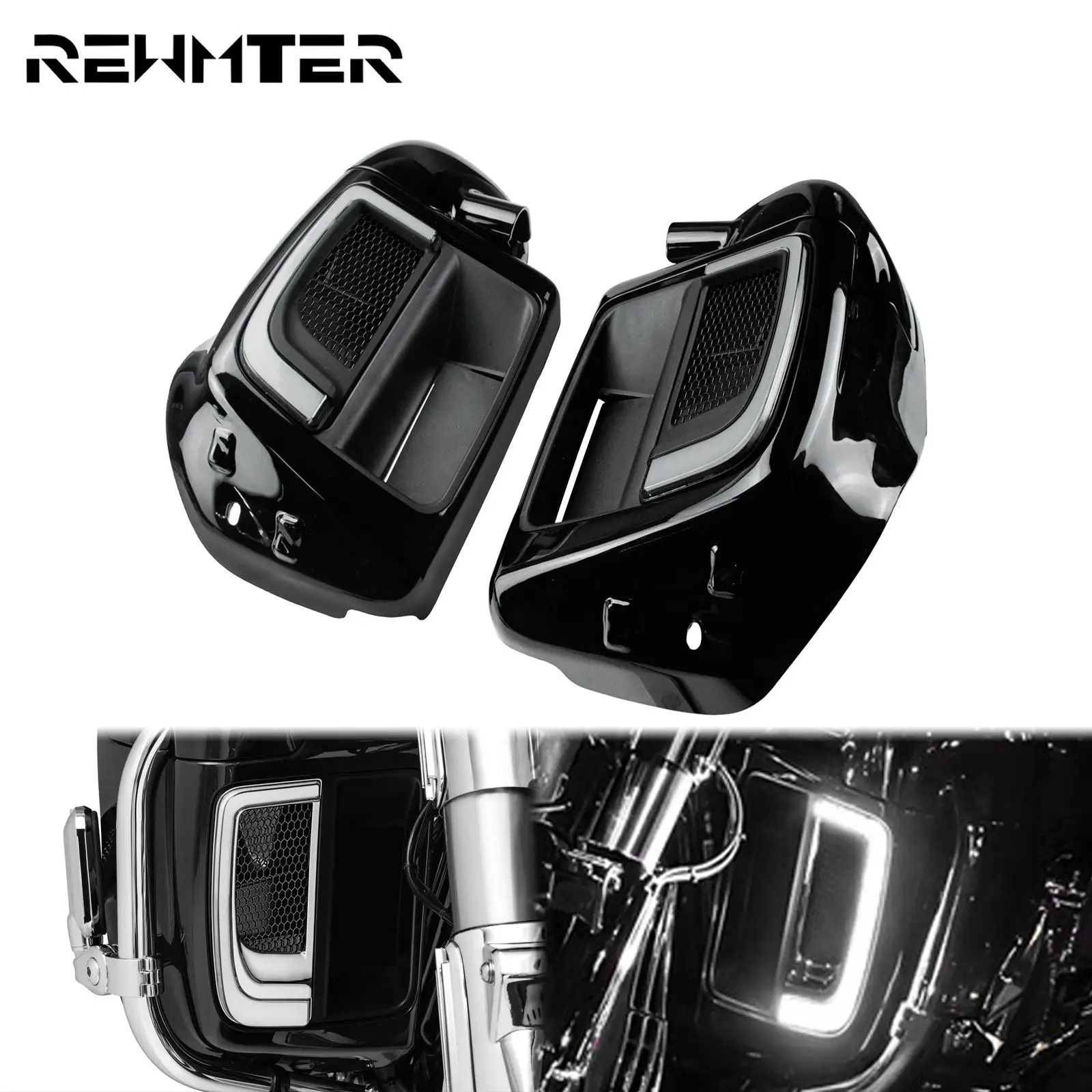 Lower Leg Warmer Vented Fairing Glove Box W/ LED Fairing Lower Grills Turn Signal Light For Harley Touring Electra Glide 2014-20