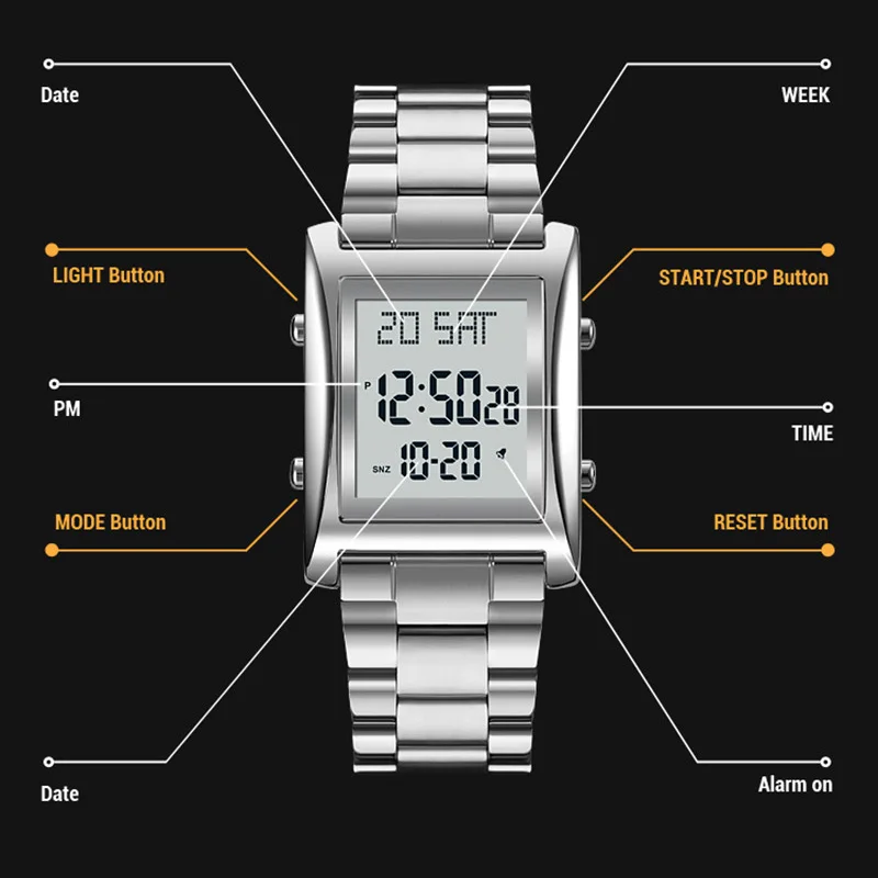 2023 SKMEI Man LED Digital Watch For Mens Stainless Steel Luminous Waterproof Male Wristwatch Electronic Clock Relogio Masculino