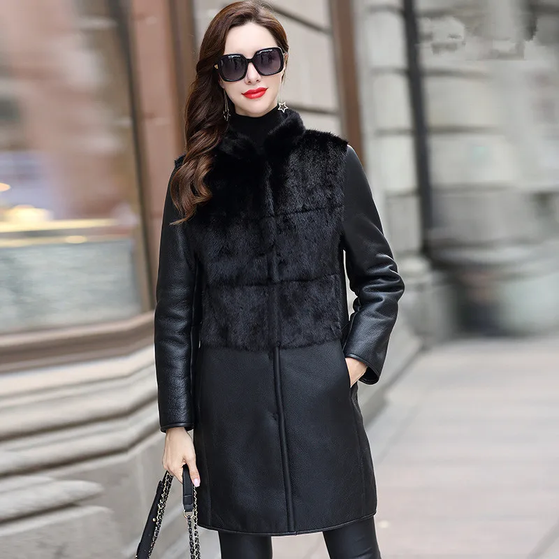 

2020 New Fashion Natural Mink Fur Coat Real Sheepskin Long Slim Sheep Fur One Coats Warm Winter Jacket Women SW3333-1