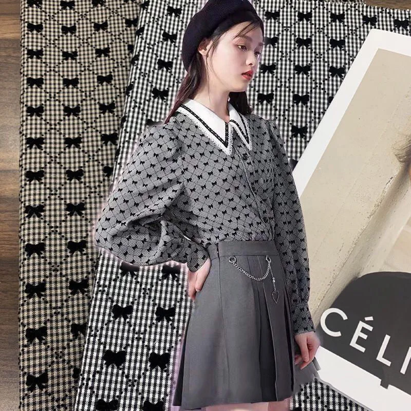 Tkanina koszula w kratę motyl jesień/zima rysunek przedstawiający kwiatek Tweed ściereczka przędza barwiona tkanina odzieżowa ręcznie robiona DIA