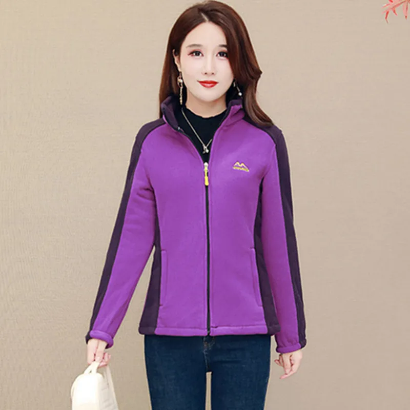 UHYTGF Elegant Mom Autumn Winter Jacket Female Polar Fleece Casual Warm Women Sweatshirt Long-Sleeved Zipper 5XLSize Outwear1432