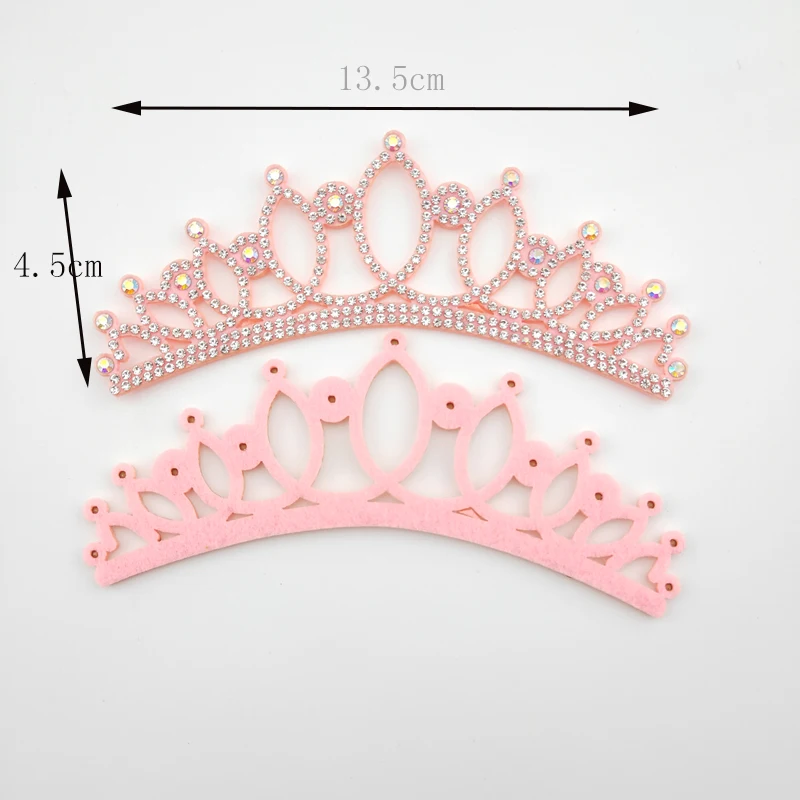 13.5*4.5CM Princess Rhinestone Pink Crown Applique For Craft Wedding Clothing Decor Patch DIY Headwear Hair Clip Accessories