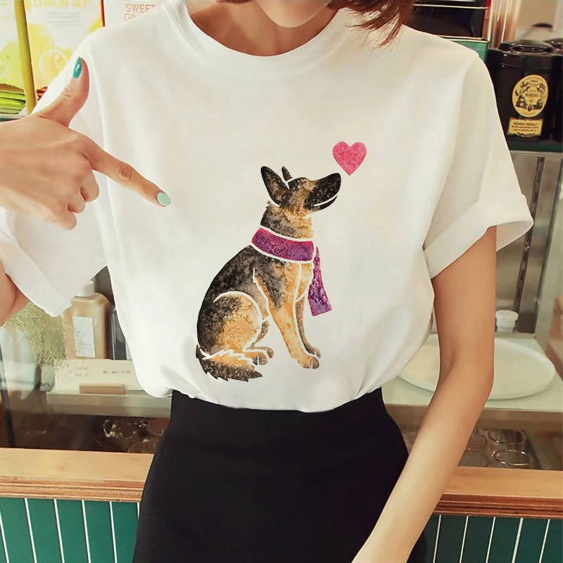 Filhote de cachorro kawaii impressão dos desenhos animados verão camiseta o pescoço manga curta simples topo casual branco 90s hipster gráfico t camisas