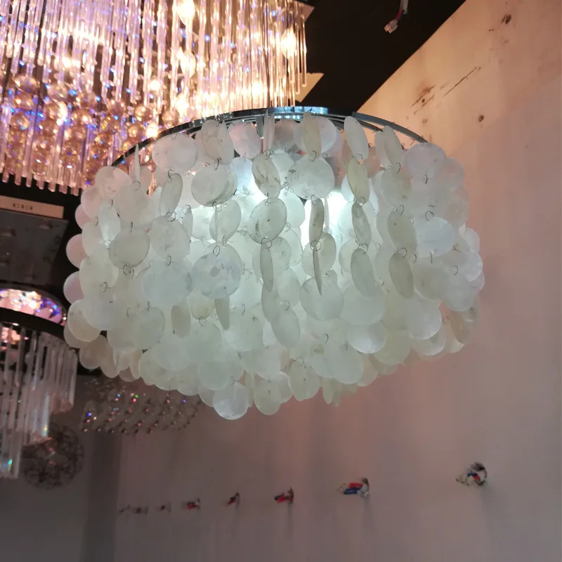 

Modern Chandelier Round Natural Capiz Shells Hanglamp White Pendant Lamp Living Room Bedroom Bar Fixture nordic lamp Lighting