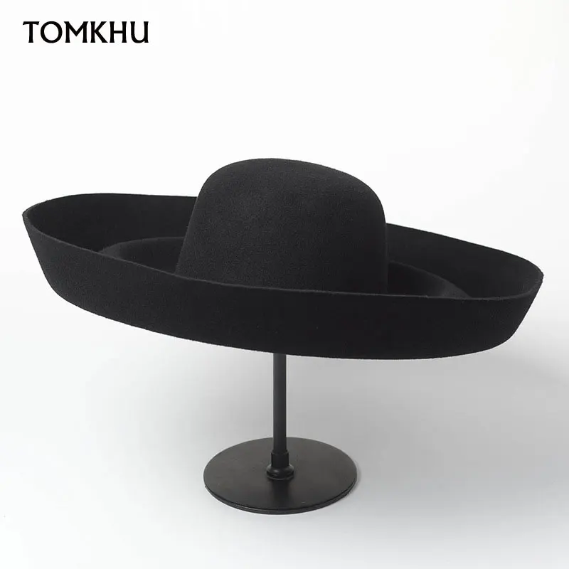 European American Catwalk Designer Style Dome Retro Wave Wool Top Hats For Women Stage Shape Fedora High Quality Sombrero Mujer