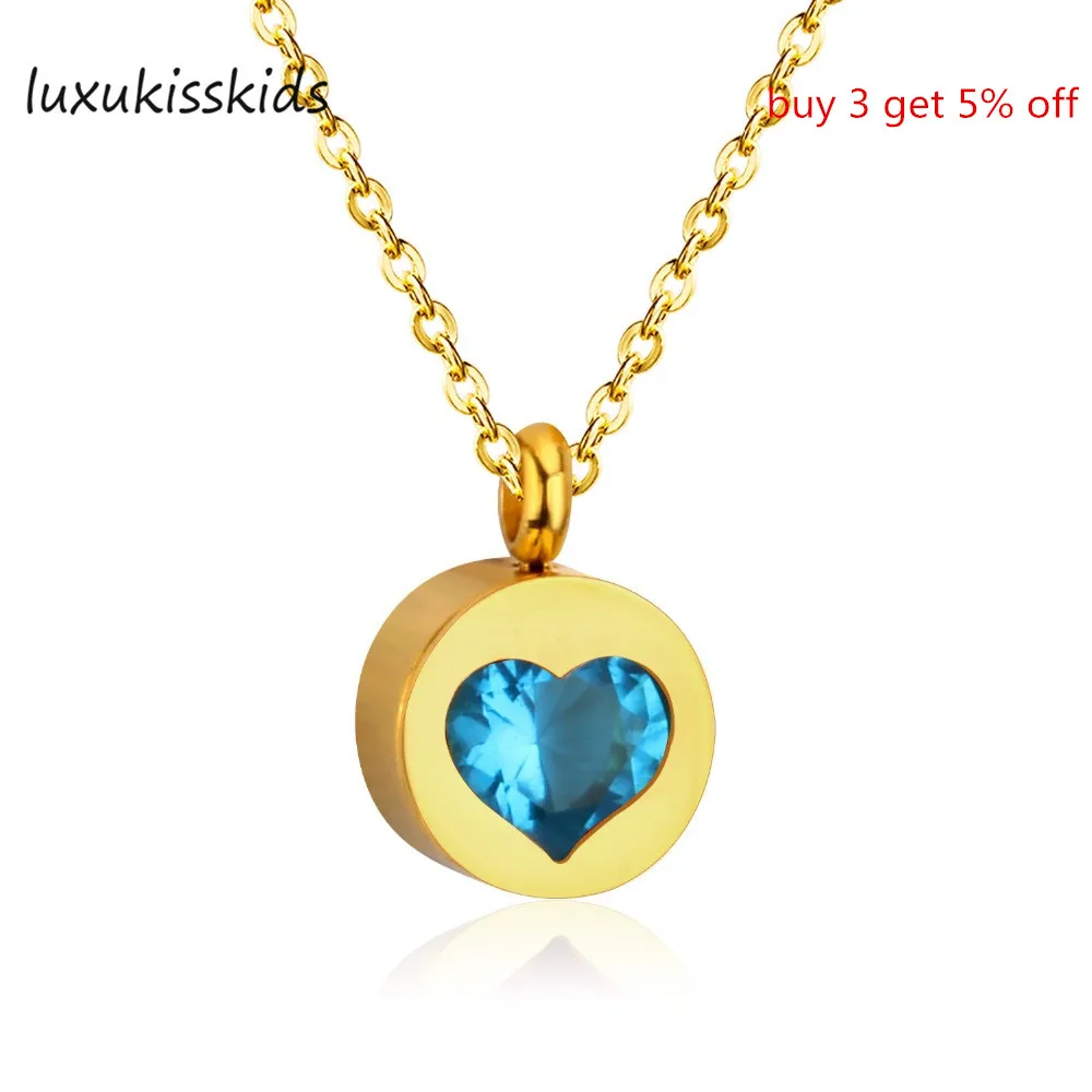 LUXUKISSKIDS Exquisite CZ Jewelry Round Heart Pendants Necklaces Stainless Steel Chain Choker Necklace For Women Collares Colar