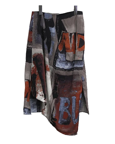

Japanese Harajuku Women Skirt Retro Art Print Versatile High Slit Midi Skirt Irregular Designer Punk Girls Skirts