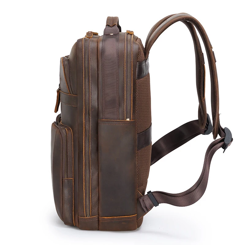 Men Genuine Leather Multifunction Backpack Large Capacity Travel Backpack 100% Genuine Leather Bagpack 15 16 17 Inch Laptop Bag