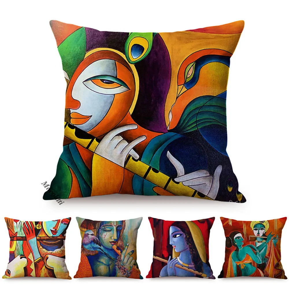 Nordic Art Oil Painting Style Decorative Cushion Cover Flautist Player Classical Music Vintage Home Decor Sofa Throw Pillow Case