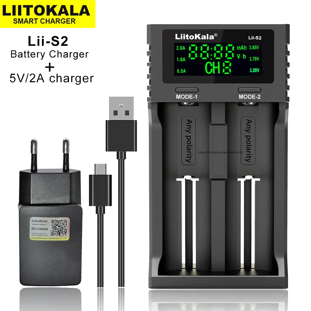 LiitoKala Lii-S2 Lii-402 Lii-202 Lii-500 Lii-PD4 3.7V 3.2V 18650 18350 18500 21700 14500 26650 AA NiMH Lithium-Battery Charger