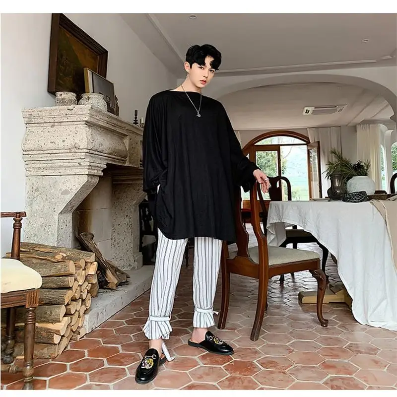 Men's casual super loose black T-shirt street hip hop bat sleeve T-shirt shirt simple fashion cape