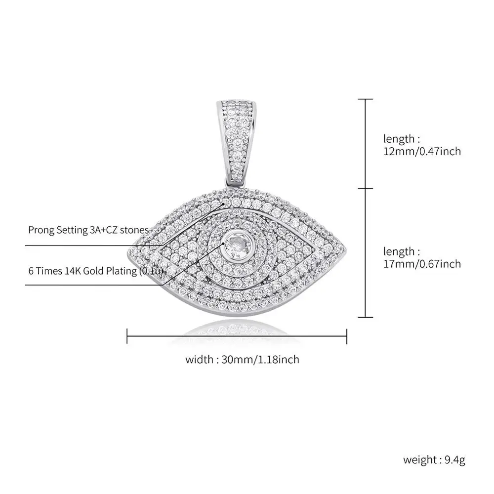 TOPGRILLZ Evil Eye Pendant Necklace Iced Out Micro Pave Cubic Zirconia Pendant Hip Hop Rock Fashion Jewelry For Gift Men Women