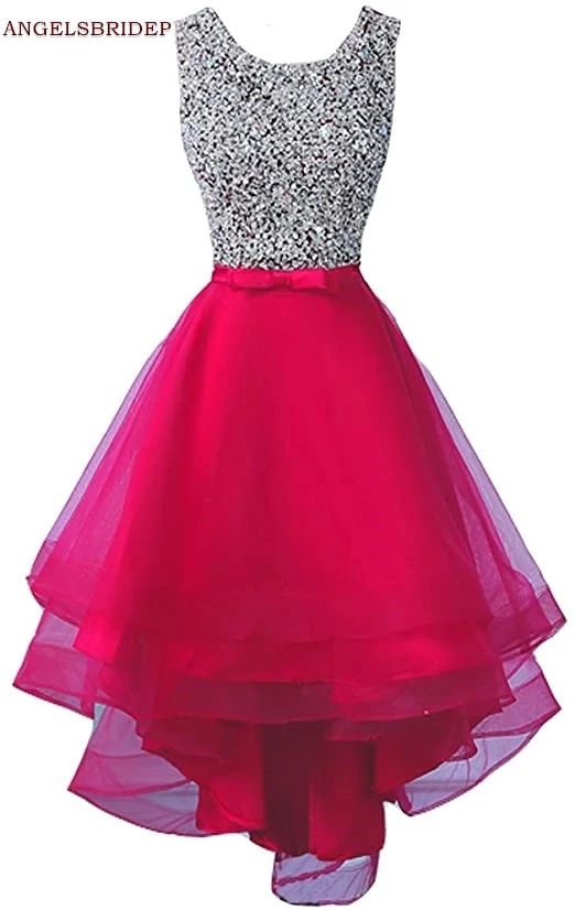 ANGELSBRIDEP High-Low Prom Dresses Vestidos de festa Fashion Sparkly Beading Tulle Special Occasion Evening Party Gowns