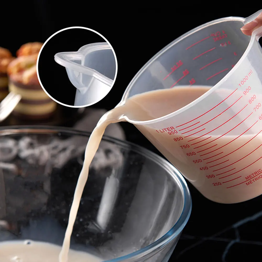 Household Plastic Transparent Baking With Graduated Measuring Cup Spout Milk Kitchen Tool Accessories 250/500/1000 ML