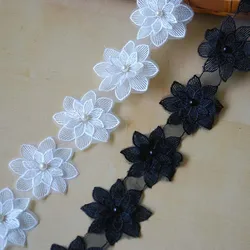 20Yards Embroidered Lace Trim Guipure White Black Fabric Diy Trims 65mm Width Venise 3D Flower Applique Patch for Sewing Crafts