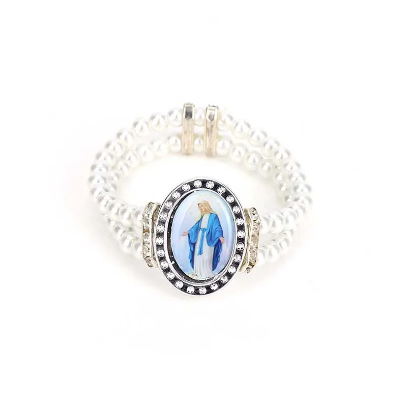 Pearl Central Rosary Sacred Heart Virgin Mary Bracelet Crystal Jesus Sacred Heart Icon Religious Center Gift
