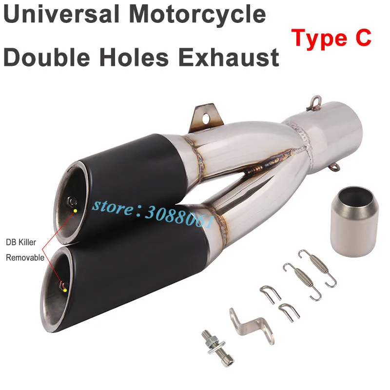 Universal Motorcycle Exhaust Modified 51mm Scooter Muffler Double Hole DB Killer For Ninja 300 Z800 Z900 R3 R15 CBR3000 ATV Z650