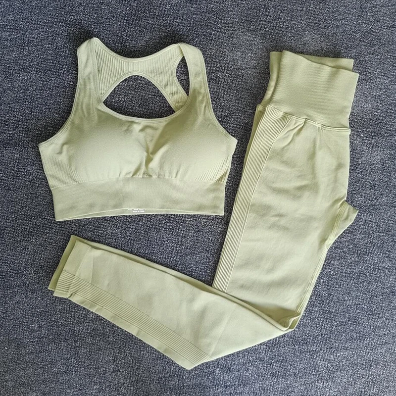 Bezszwowe zestawy gimnastyczne Fitness garnitury sportowe odzież damska legginsy z wysokim stanem stanik sportowy Running Athletic Wear Yoga Set dres