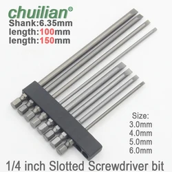 1Pc 1/4 Inch Hex Flat Head Slotted Tip Screwdrivers Bits Electric screwdriver Set long 100mm 150mm