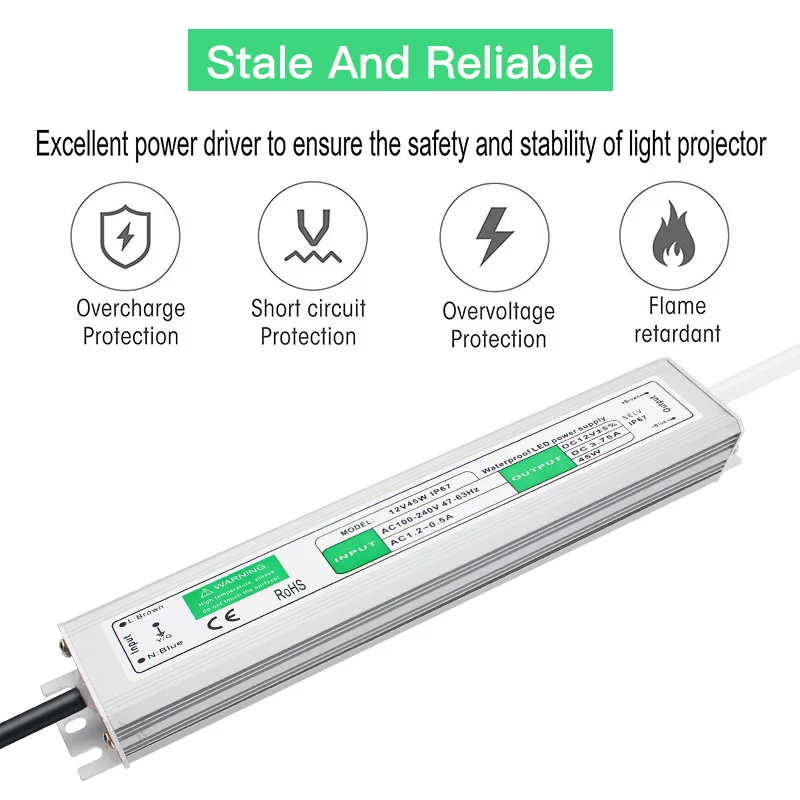 IP67 Rainproof LED Driver 12V 24V SMPS Switching Power Supply Source 12V 24V LED Lighting Transformer 20W 25W 30W 36W 45W 50W