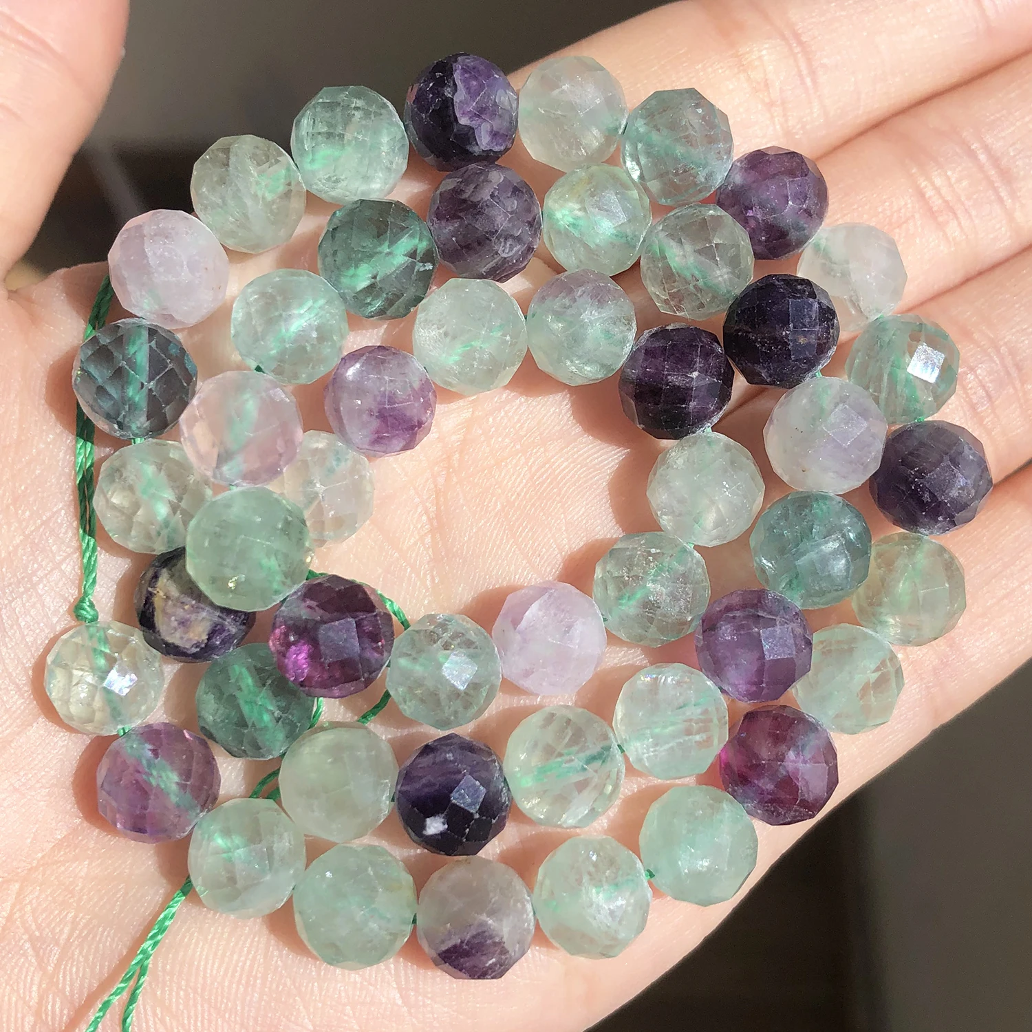 Natural Faceted Colorful Fluorite Quartz Stone Round Loose Spacer Beads For Jewelry DIY Making Charms Bracelet Accessories 15\'\'