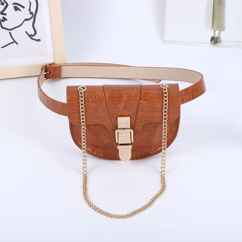 Crocodile Belt Bag for Women 2021 Designer Chain Shoulder Crossbody Bags PU Leather Purse Female Funny Pack Half Round Waist Bag