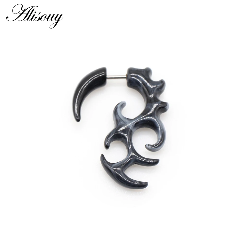 Alisouy 2pc 16G Fake Cheater Ear Plug Gauge Gray Black Color Acrylic Flesh Earring Wing Heart Spiral Shape Body Piercing Jewelry