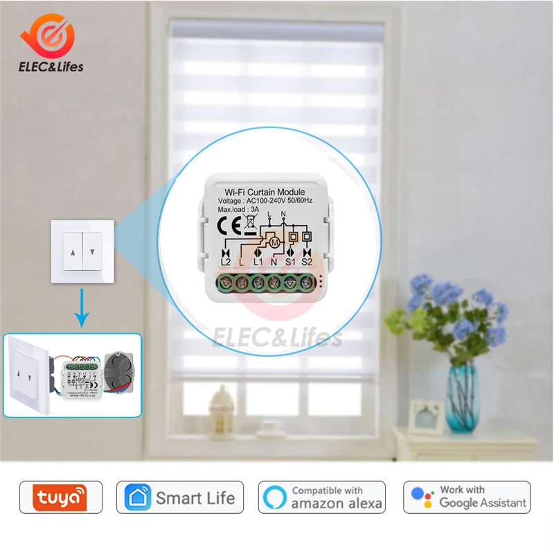 Tuya Smart Life WiFi Curtain Switch Module for Roller Shutter Blinds Motor Smart Home For Google Home Alexa Voice Control DIY