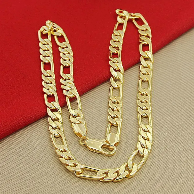 High Quality Men\'s 8mm 24\'\' 60cm Gold Necklace 24k Yellow Gold Color Figaro Chain Necklace For Male Luxury Jewelry