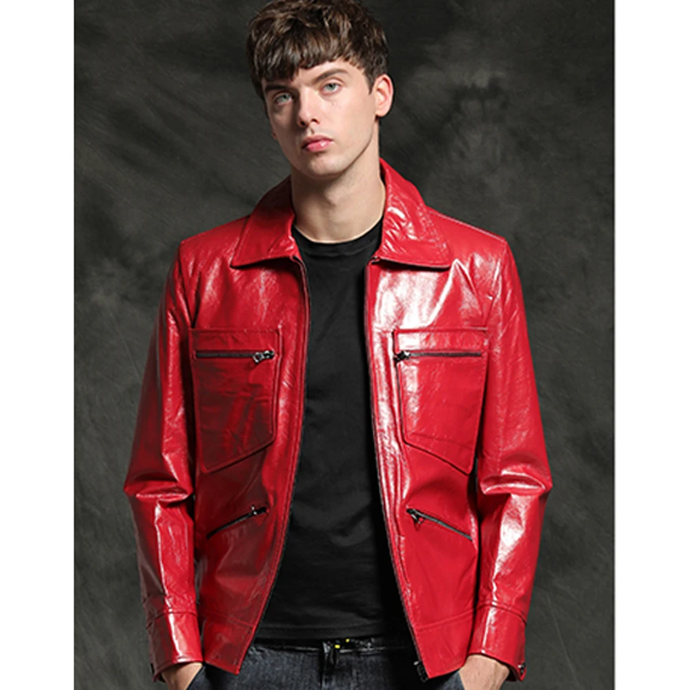 

Genuine Cowhide Leather Jacket Men Handsome Natural Leather Clothing Men Autumn Spring Slim Leather Sheepskin Overcoat