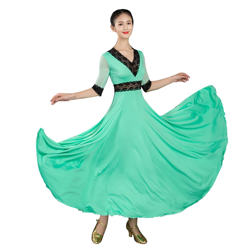 Robe de danse de salon standard pour femmes, olympiques de Rhmodernes, coutures en dentelle, col en V, valse adulte, vêtements de tango et de rumba