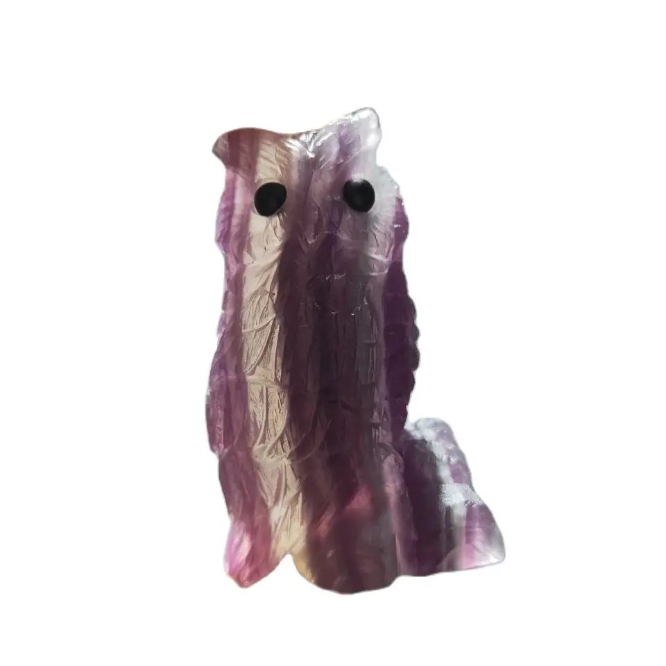 

1pcs Natural crystal gemstone colored fluorite carved animal owl crystal unicorn statue decorated cartoon animation