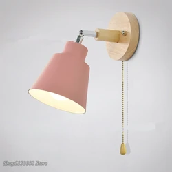 Nordic wooden wall lights with Zipper switch sconce modern wall lamp bedroom bedside lamp macaroon wall sconce Freely rotatable