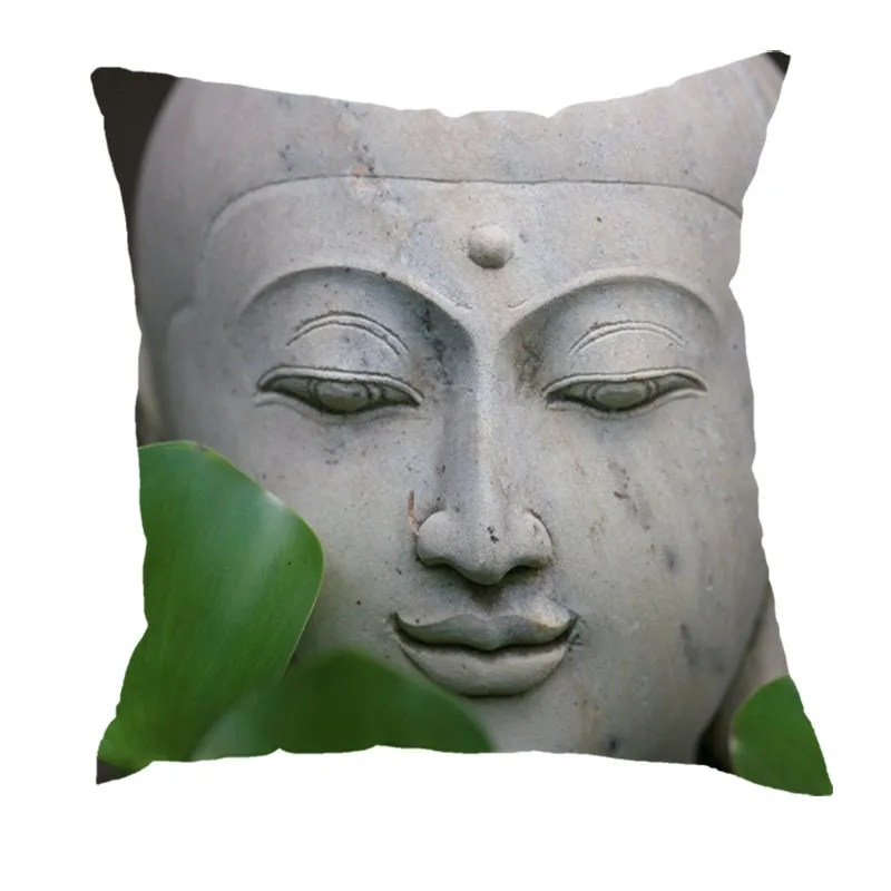 Chinese Style Buddha Statue Cotton Linen Square Pillow Case Buddhism Bodhisattva Cushion Cover Bedroom Hotel Car Decoration