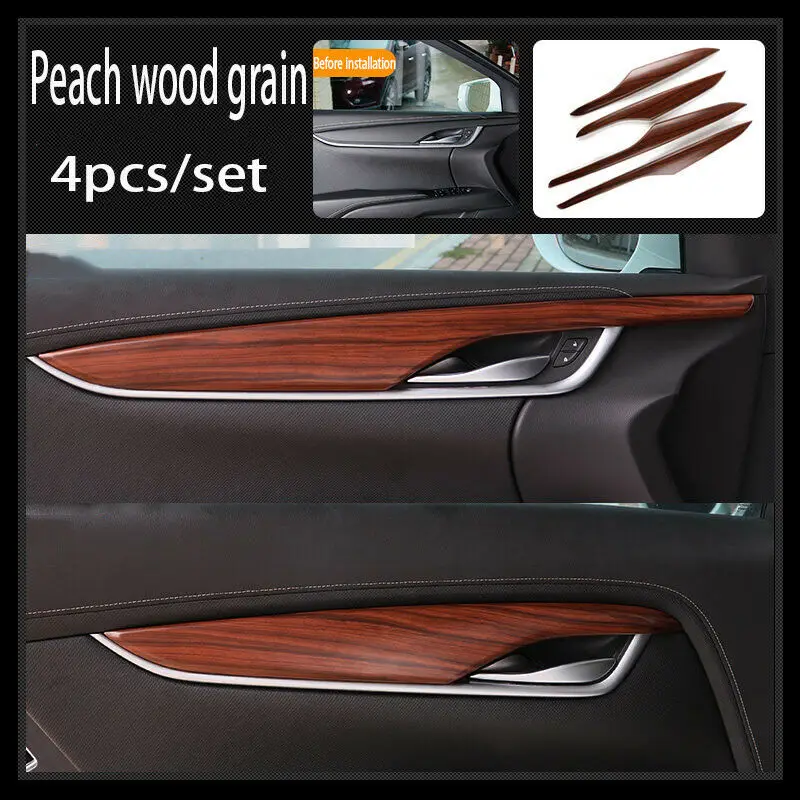 

Peach wood grain Door Handle Armrest Stripe Cover Trim For Cadillac XTS 2015 2016 2017 2018