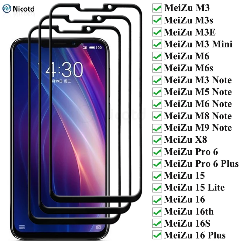 3Pcs/Lot Tempered Glass For MeiZu M3 M5 M6 M6 M8 M9 Note Screen Protector For MeiZu M3s M5s M6s Pro 6 Plus X8 15 16t 17 Pro Plus