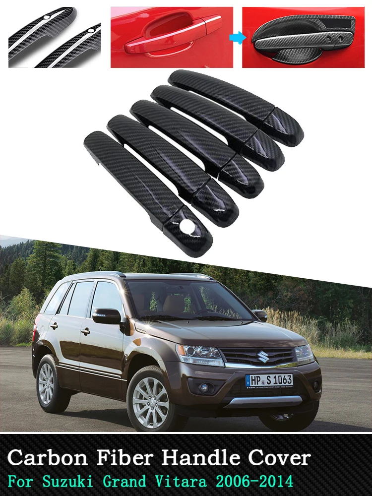 For Suzuki Grand Vitara Grand Nomade Escudo Chrome Carbon Fiber Car Exterior Accessories Door Handle Cover Stickers 2006~2014