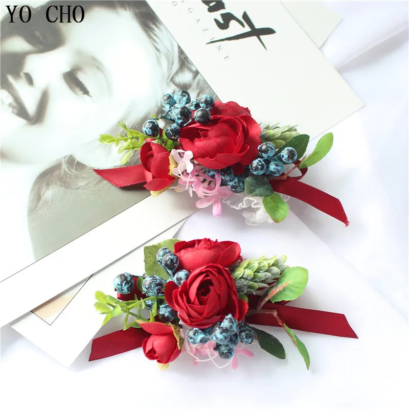 Dropshipping Lụa Cổ Tay Hoa Nhân Tạo Hoa Hồng Phù Dâu Thổ Cẩm Trang Trí Con Người Boutonniere Tiệc Cưới Phụ Kiện Cài Áo