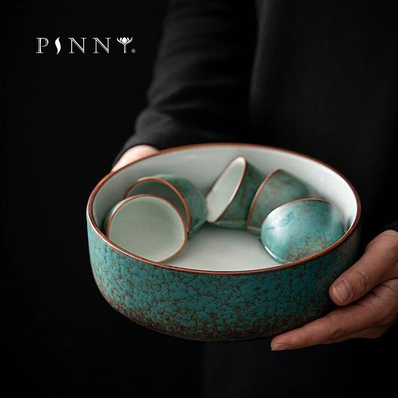 

PINNY 1200ML Turquoise Glaze Ceramic Tea Wash Bowls Chinese Kung Fu Tea Accessories Retro Water Bowl