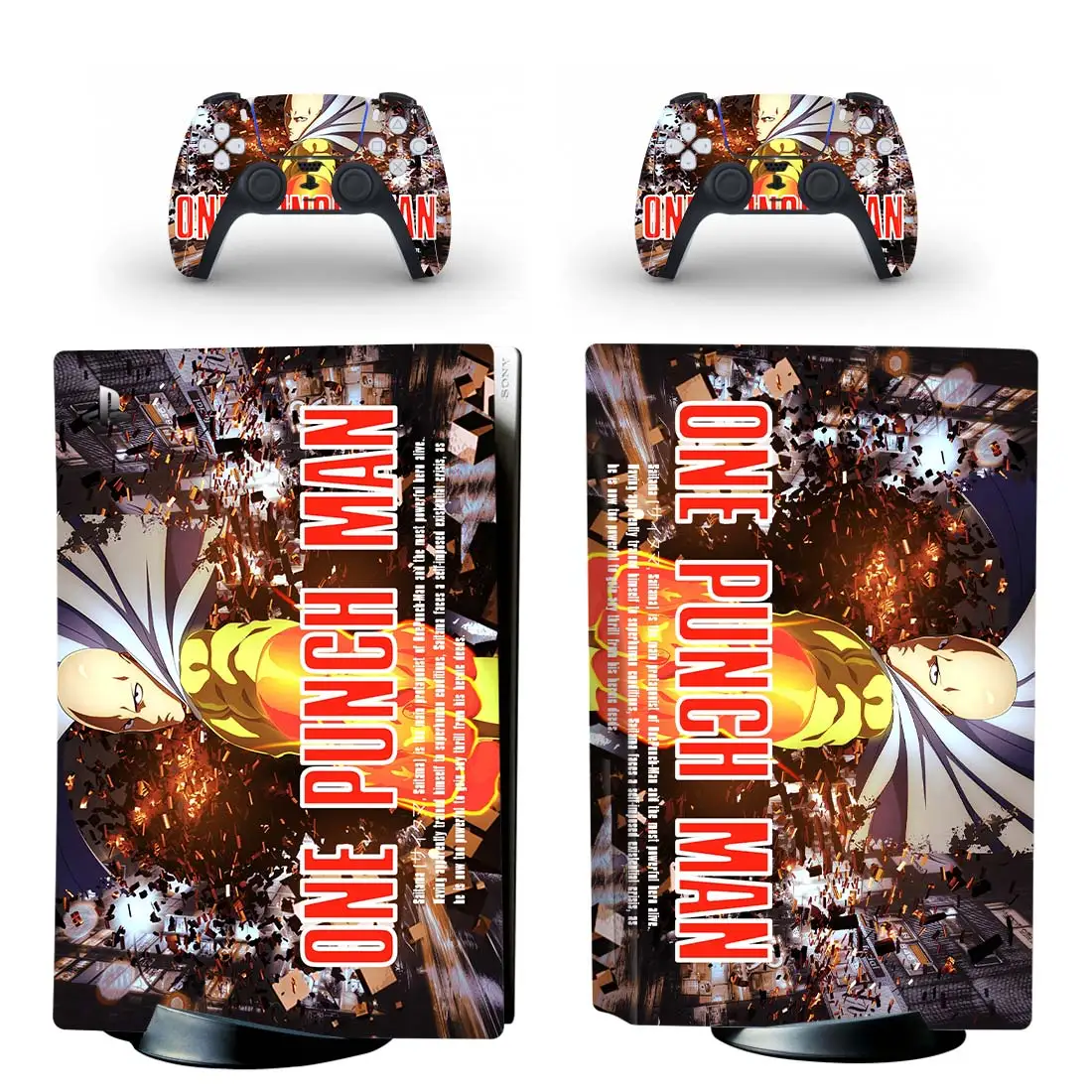Pegatina de piel de disco estándar One Punch Man PS5, cubierta de calcomanía para consola PlayStation 5 y 2 controladores, vinilo de piel de disco PS5