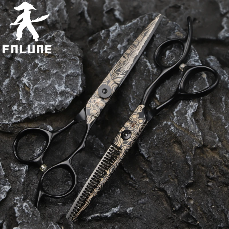 

FnLune Damascus Pattern Professional Hair Salon Scissors Cut Barber Haircut Thinning Warp Shear Lancet Hairdressing Scissors