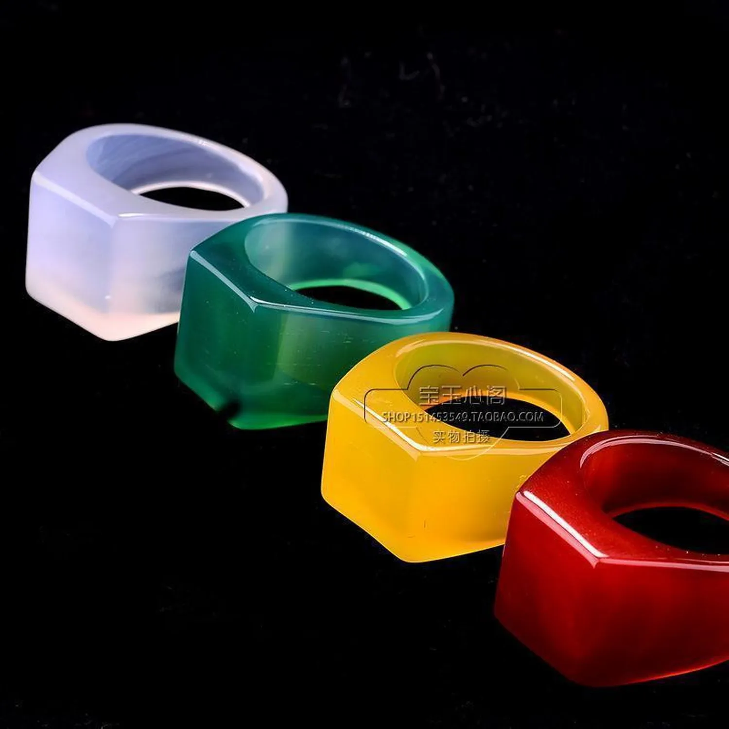 

5 Colors Wholesale Chinese Natural Agate/Onyx Jade Hand Carved Man Ring