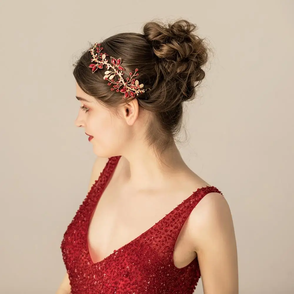 O547 – serre-tête en cristal rouge avec perles personnalisées pour mariée, joli bijou de mariée brillant pour filles