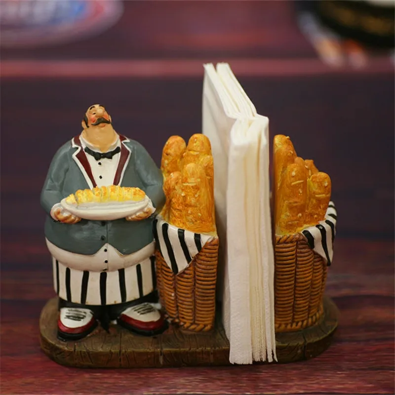 EUROPEAN VINTAGE RESIN CHEF FIGURINES NAPKIN HOLDER TISSUE PAPER CHRISTMAS DECOR RESTAURANT KITCHEN DECORATION HOME DECOR R4058