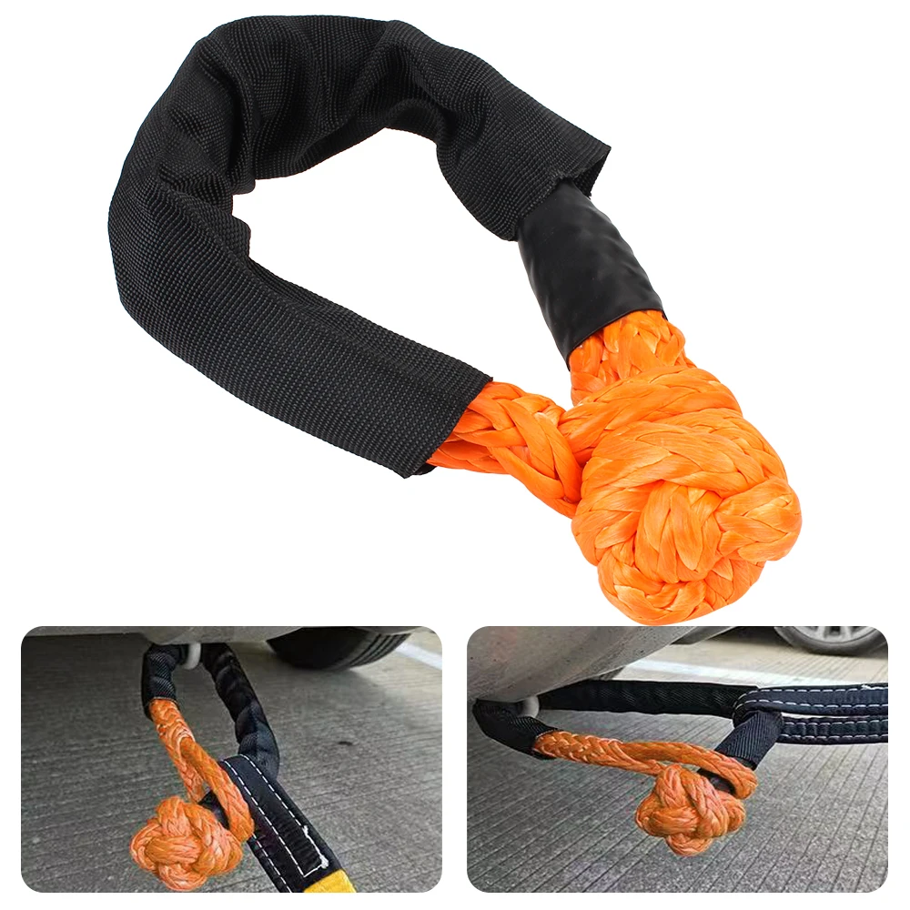 Synthetic Fiber 38000 lbs with Protective Sleeve for Vehicle Recovery Soft Shackle Off Road Towing Ropes Car Trailer Pull Rope