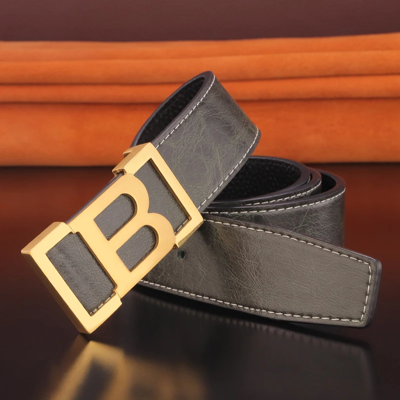 Classic High Quality Men's Belts Men's B letter Top Cow Leather Steel Buckle Blue Green Luxury Designer Belts