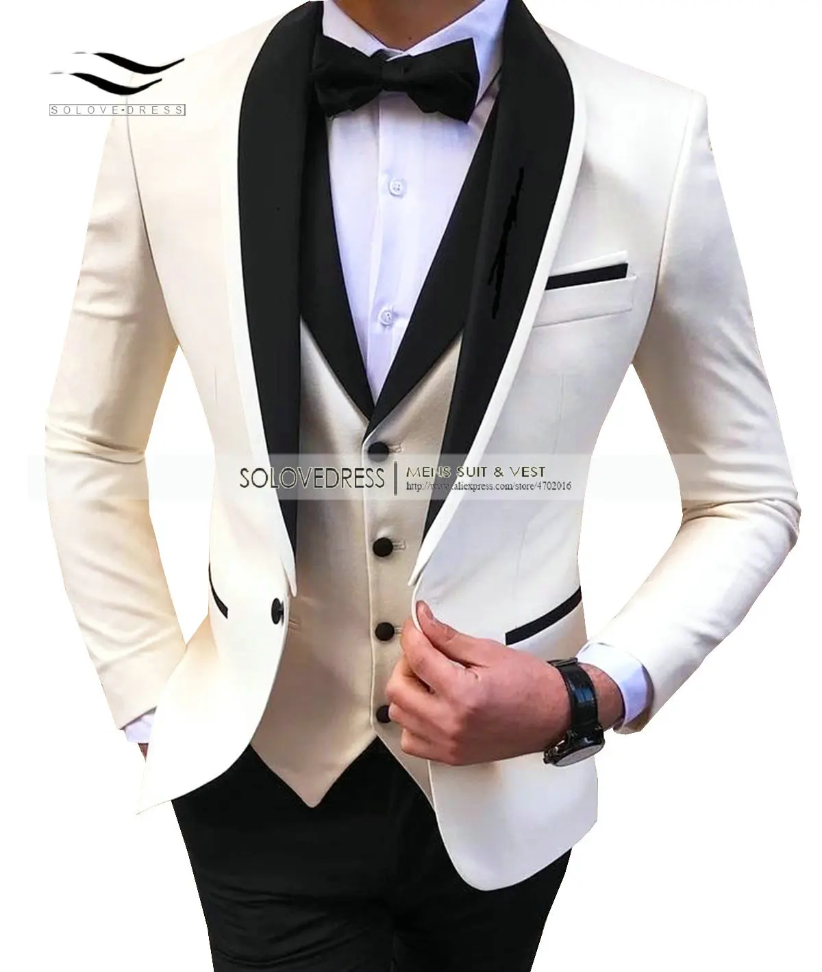 Mens suits 3 Pieces Party Costume Slim Fit Suits Classic Design Shawl Lapel Tuxedos Prom Suit Blazer & Pants & Vest for Wedding