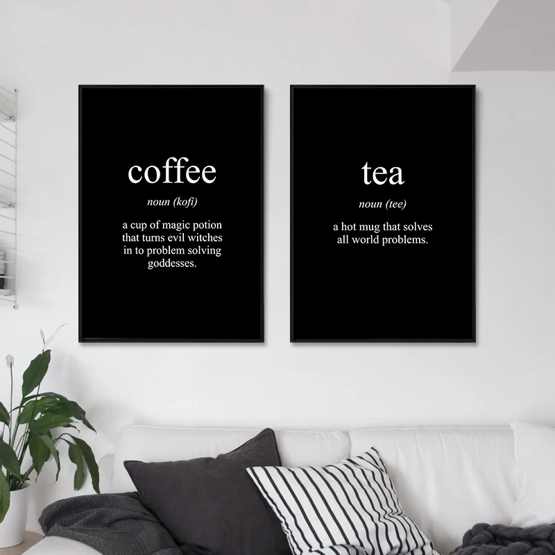 Cuadros Decoracion Salon Tea Coffee Poster Canvas Painting Nordic Wall Art Canvas Painting Black and White Quotes Decor kitchen